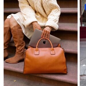 SOLD Poppy & Peonies Cognac uptown Leather Satchel Tote